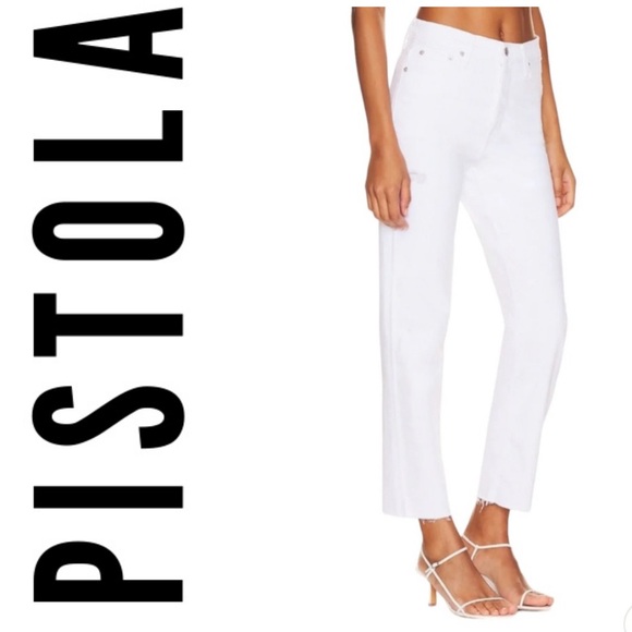 pistola Denim - Pistola Charlie High Rise Straight Crop Jeans White Size 32